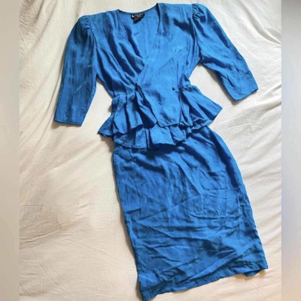 80's Peplum 100% SILK Skirt Suit VINTAGE
